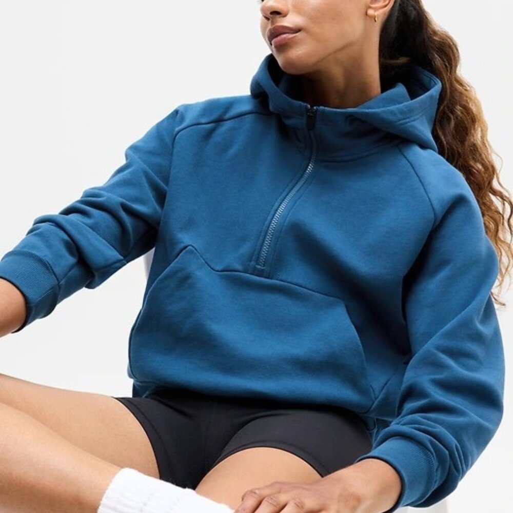 ATHLETA Forever Fleece 1/2 Zip Hoodie Size XL NEW NWT Sweatshirt Maritime Blue